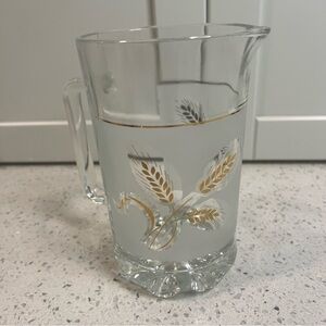 Vintage COVETRO Italian Golden Wheat Frosted Glass Pitcher | 26oz | Gold Trim